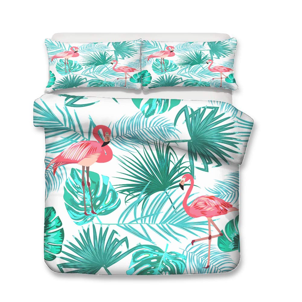 Housse de couette élégante flamant rose et motif cactus de style feuille tropicale