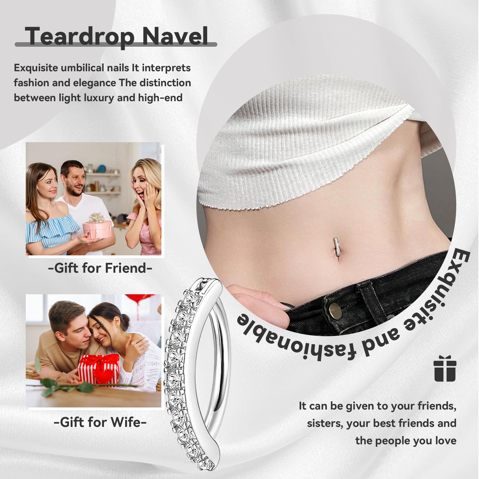14G Piercing Ombligo Aro, Clicker Piercing para el Ombligo de Titanio Hipoalergénicos Pirsin Anillos con Circonita Cúbica, Joyería Cuerpo para Mujeres y Niñas