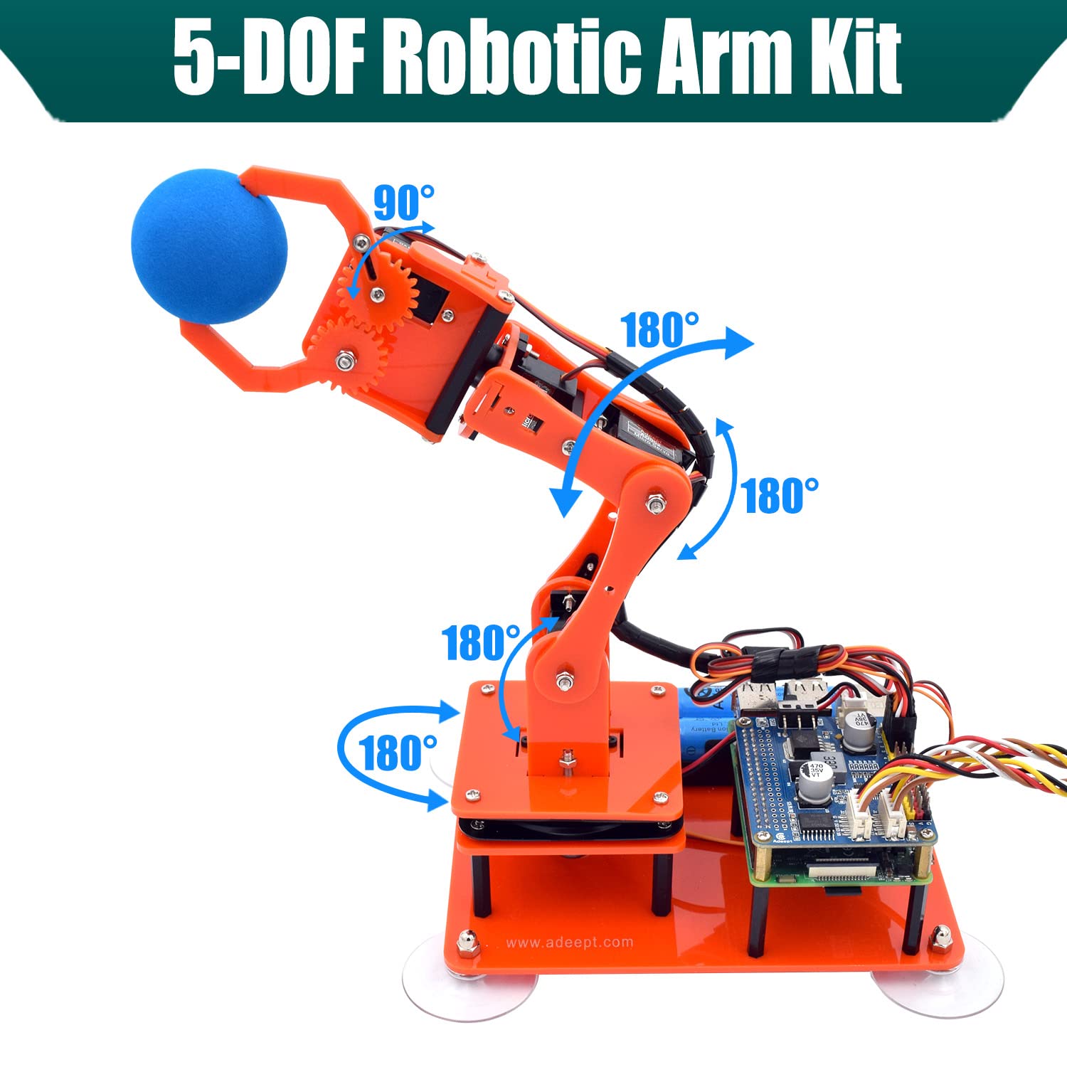 Adeept 5-DOF zestaw ramienia robota do Raspberry Pi 4 B 3 B+ B A+, programowalne DIY kodowanie STEM edukacyjne 5-osiowe ramię robota z kodem Pythona i samouczkami (PDF) (pomarańczowy)