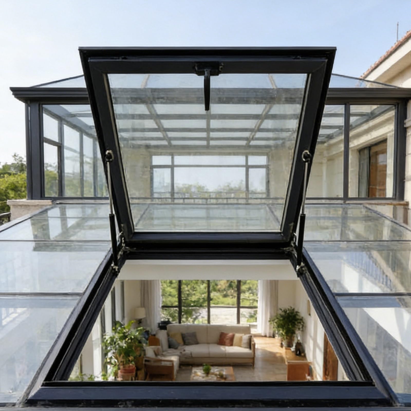 Klerdh Grey Flat Roof Skylight Window With Tempered Glass Gas Struts(Lxw 50 X 95Cm)