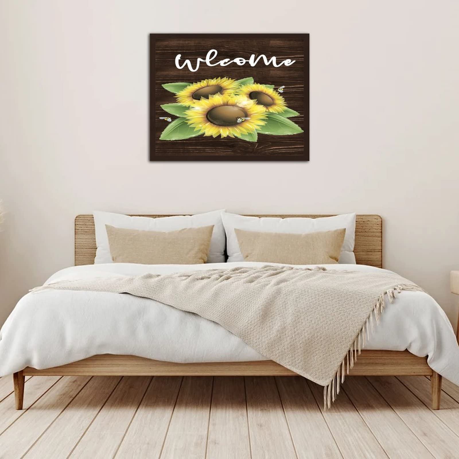 Holzschild Mit Sonnenblumen & Willkommensgruß – Gartendekoration Für Terrasse, Eingang & Veranda