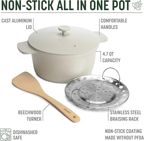 Miniatura 4 de Goodful Olla todo en uno, antiadherente multicapa, horno holandés fundido de alto rendimiento con tapa a juego, estante para asar y girador,