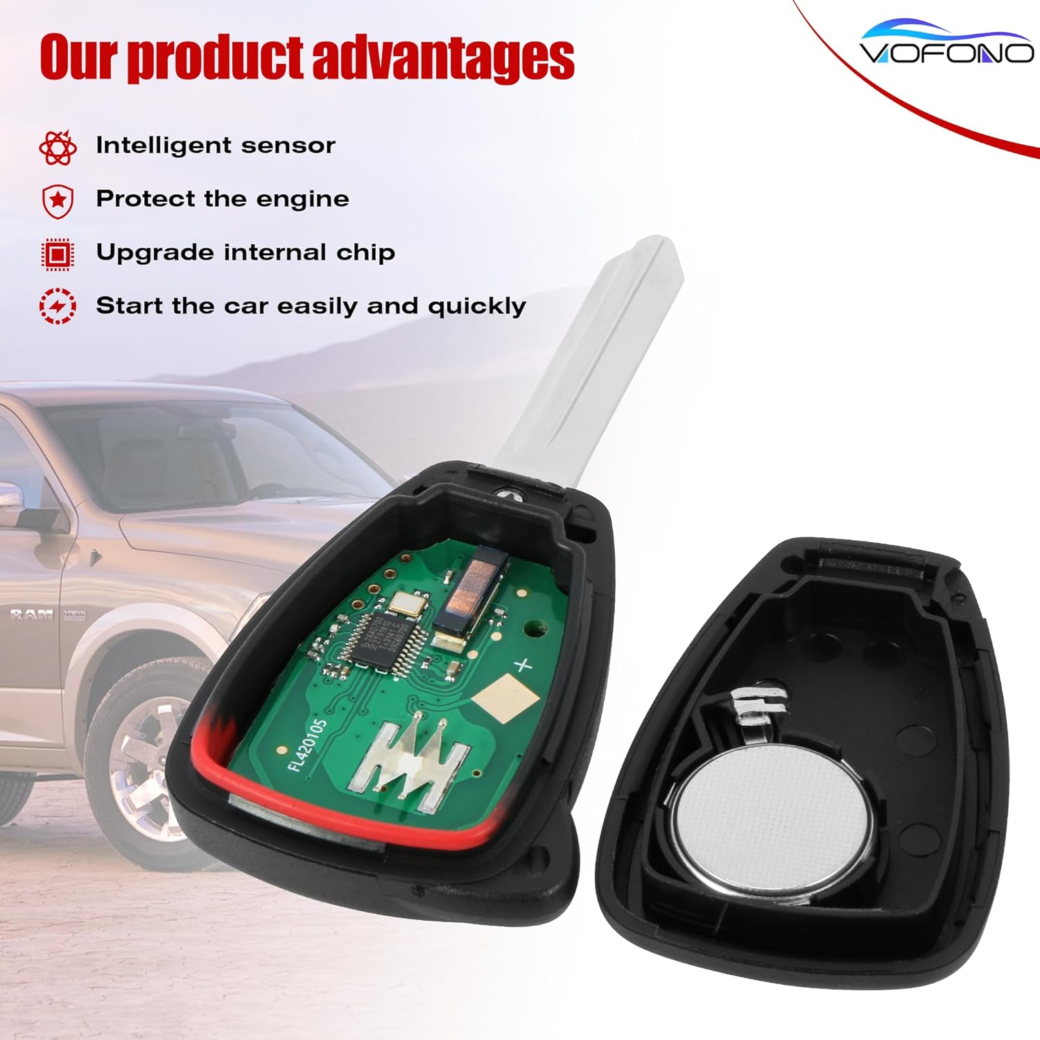 VOFONO Key Fob Remote Fits for 04-09 Chrysler Aspen 06-07 Dodge Ram Charger 06-16 Jeep Wrangler 05-07 Jeep Cherokee FCC ID: M3N5WY72XX OHT692427AA (Pack of 2)