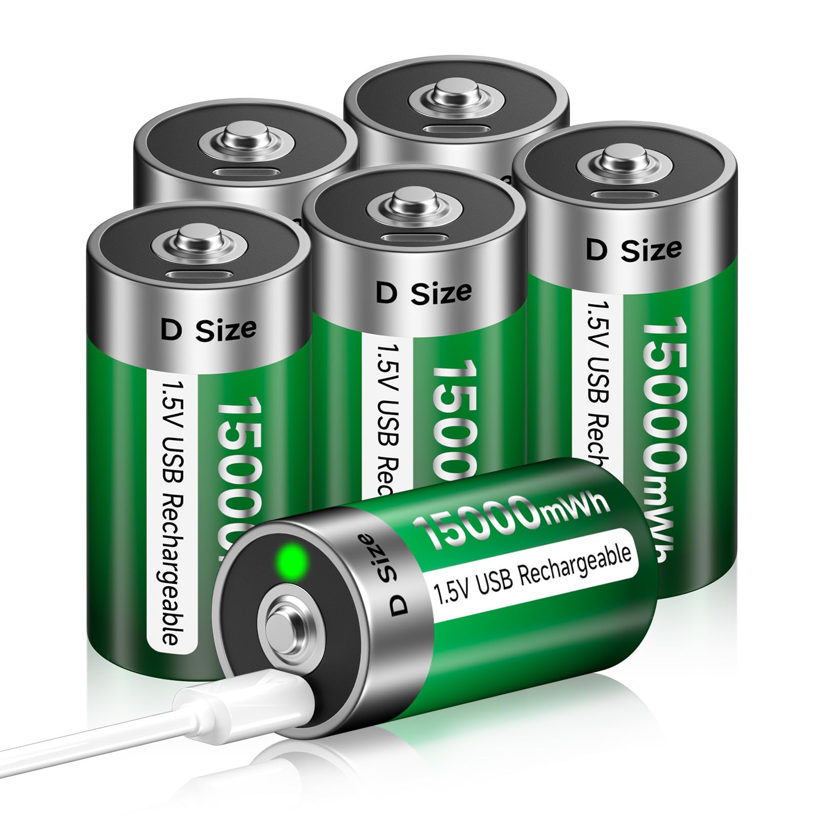 Batería USB D recargable de litio/15000 mWh – 1,5 V Mono D celdas pilas recargables Baterías Carga rápida en 4 horas con cable de carga tipo C, protección contra sobrecarga (6 unidades)