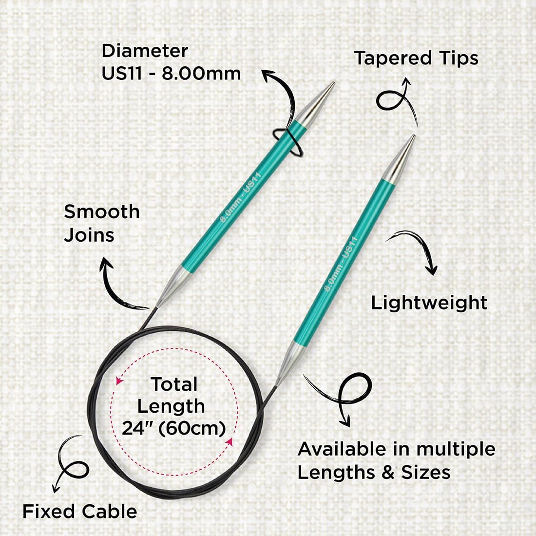 KnitPro Zing Fixed Circular Needles 47" (120cm) | US Size 11 (8mm)