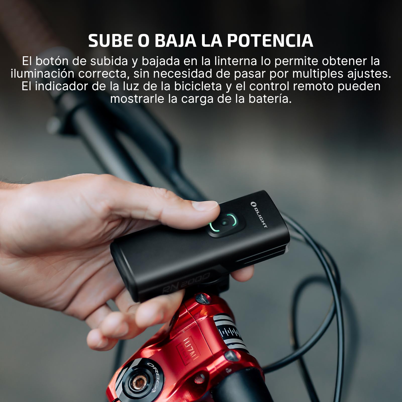 OLIGHT RN 2000 Faro de Bicicleta con Control Remoto Inalámbrico 2000 lúmenes 170 Metros IPX6 Luz del Casco Tipo C Sensor de Choque Carga/Descarga Negro