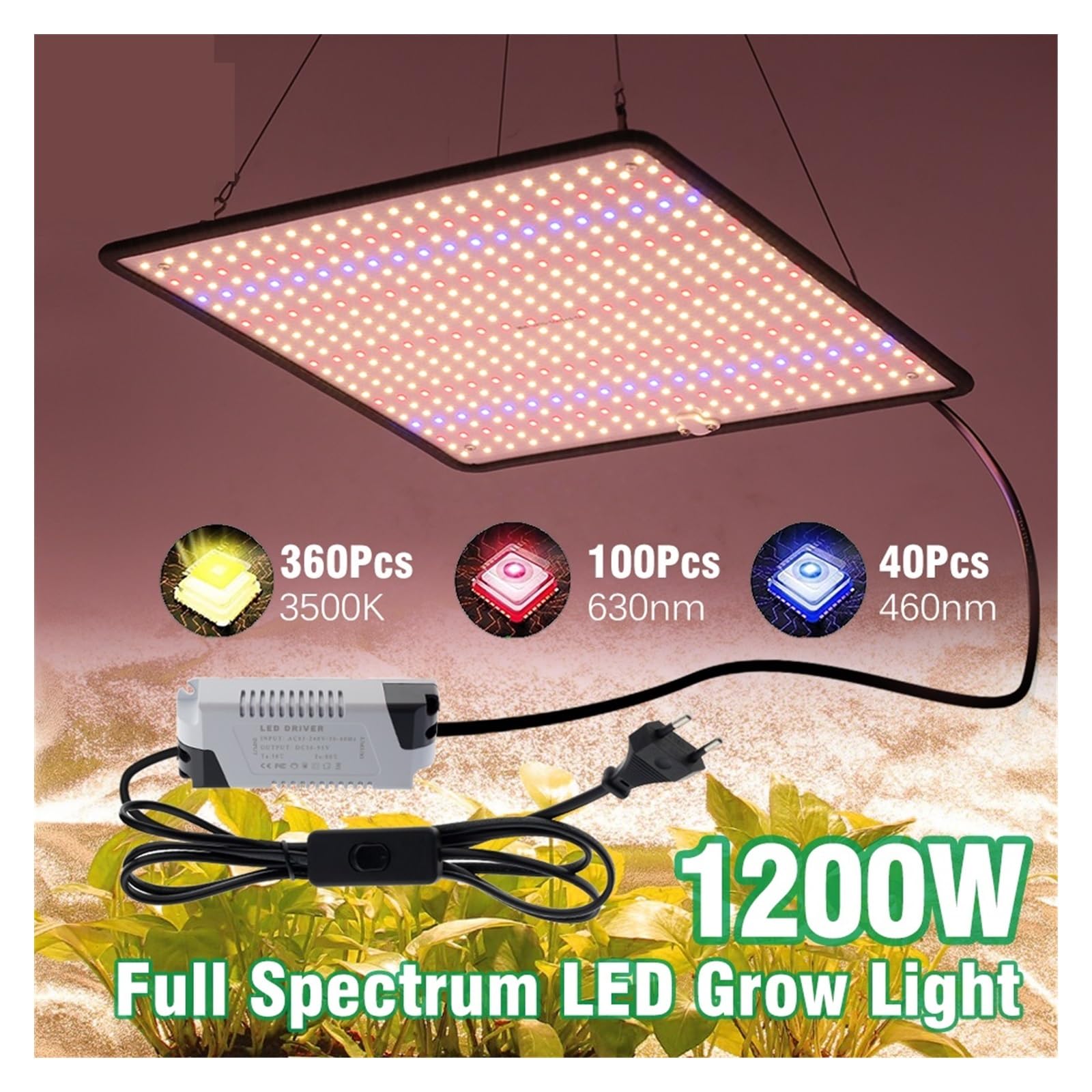 Lámpara de Cultivo, Lámpara LED de Espectro Completo for Cultivo de Plantas, CA 85-240 V, 40 W, for Cultivo en Interiores, luz de Crecimiento(3pcs)