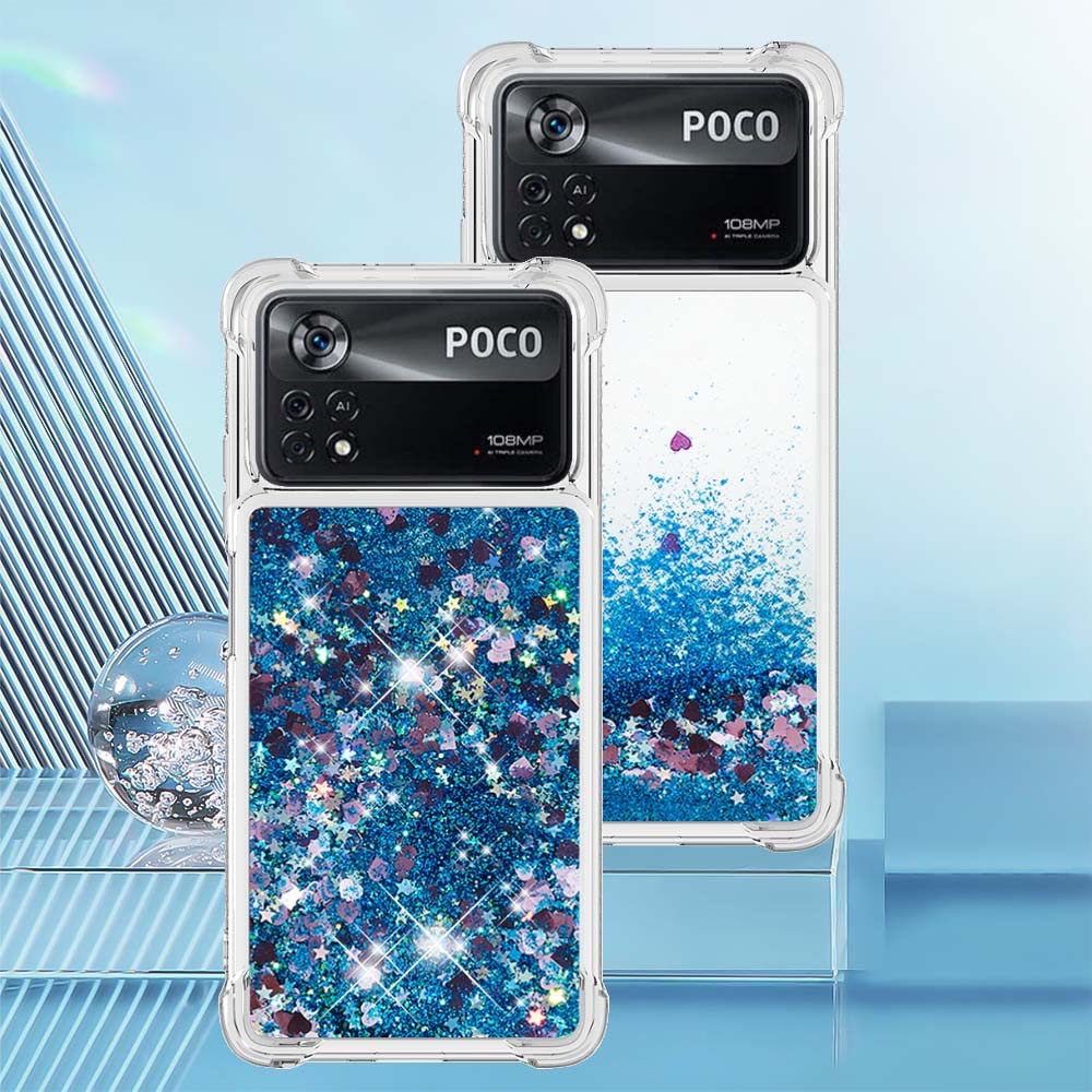 IMEIKONST Custodia Compatibile con Xiaomi Poco F5 Pro 5G, Brillantini Glitter Colore Sabbie Mobili Cover Trasparente Rigida Silicone Bumper Case Custodie per Xiaomi Poco F5 Pro 5G. Star Blue YBW