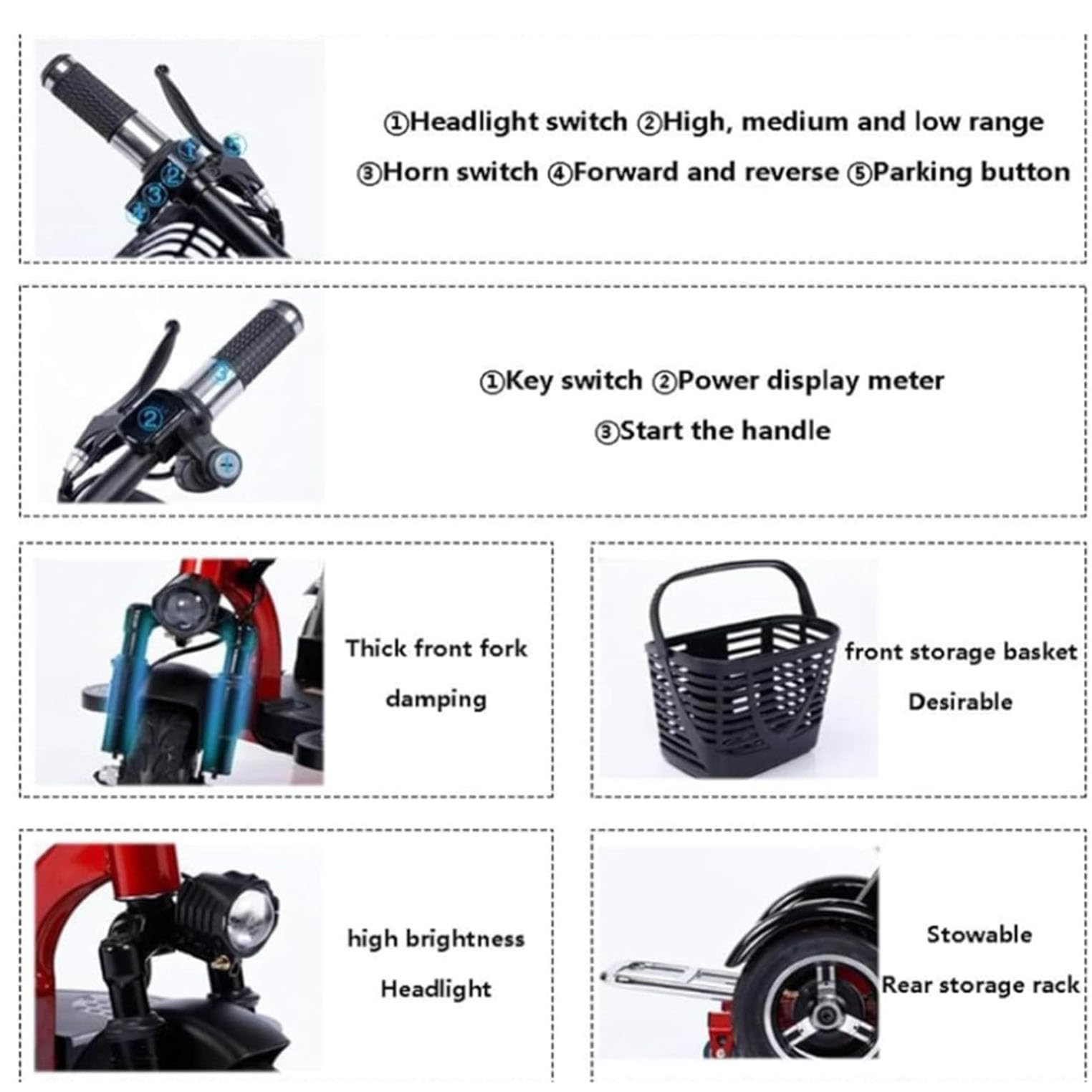 Scooters De Movilidad De Viaje de 3 Ruedas, Scooter Electrico Discapacitados Plegable, Triciclo Electrico Adulto con Cargador y Cesta