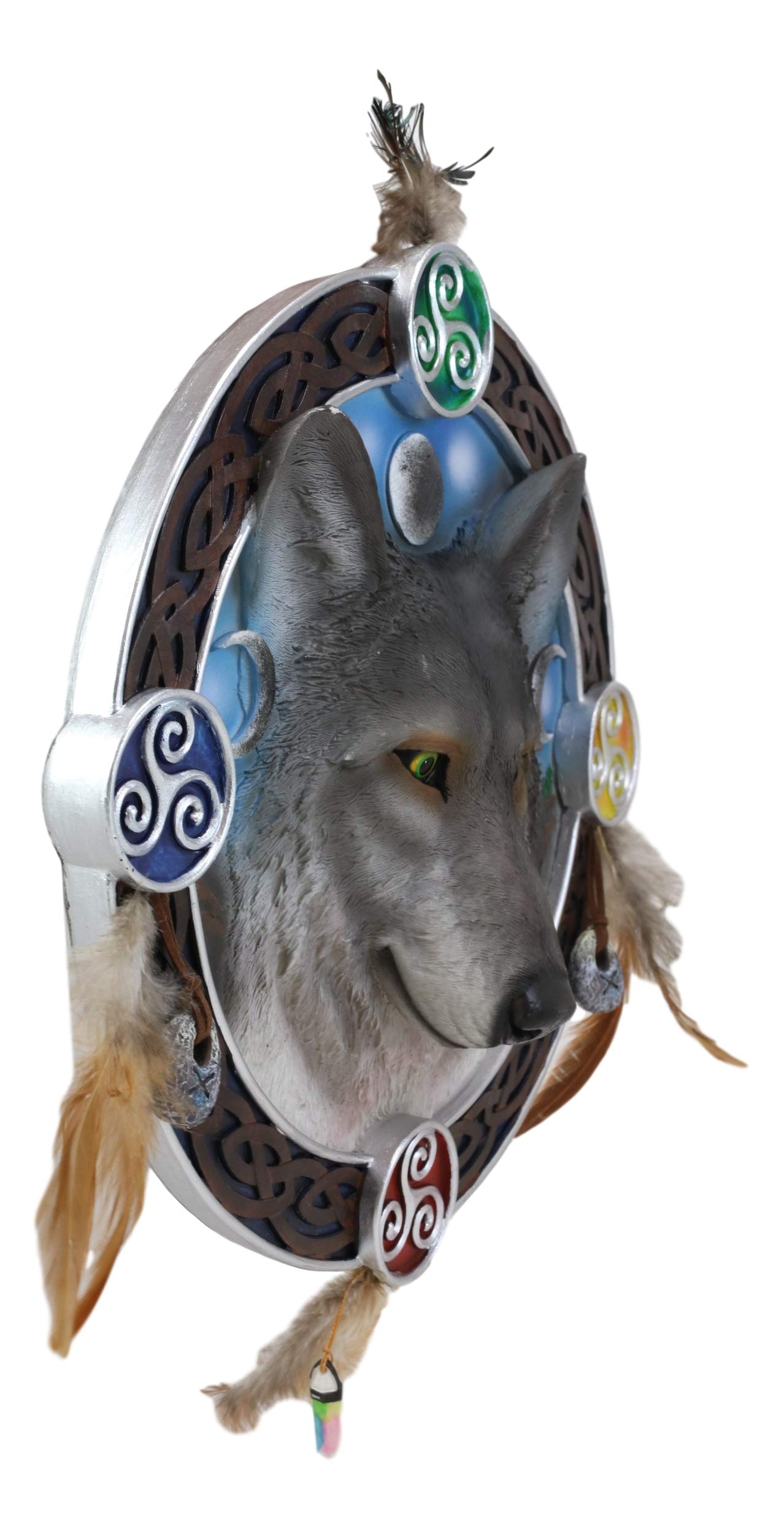 Ebros Traumfänger, groß, 30.5 cm Durchmesser, dreifache Göttin Triskele, Dreifaltigkeit, keltischer Alpha, Wolf, runder Traumfänger mit Federn, Wandbehang, Aufhänger für Zuhause und Büro, Talisman