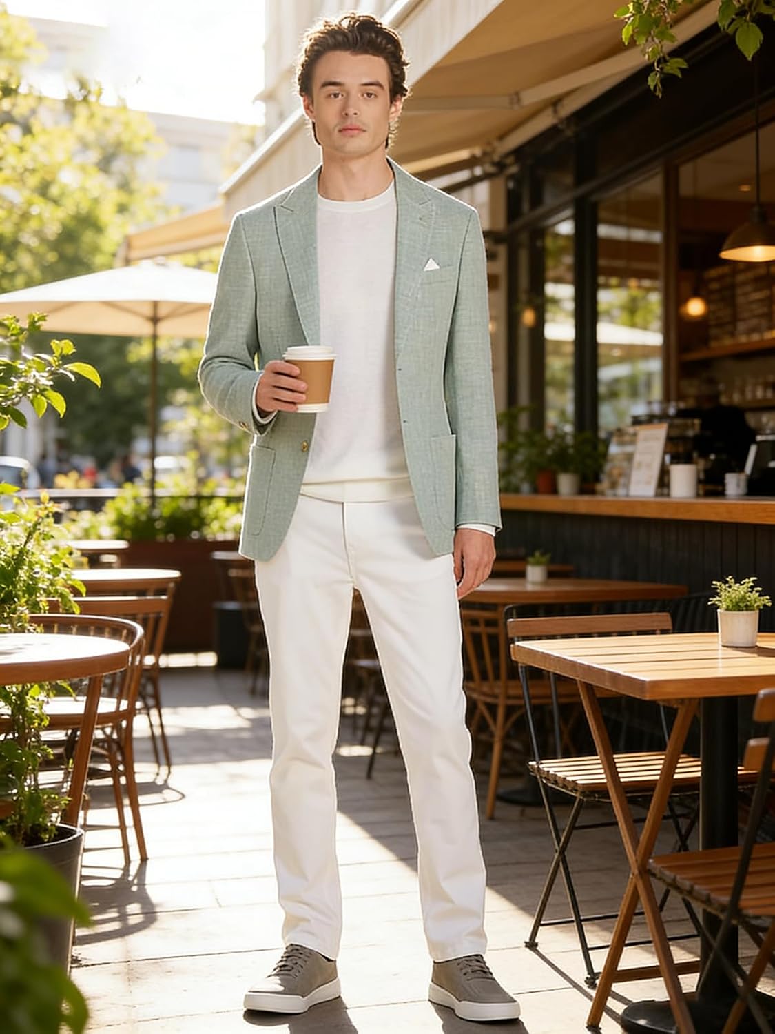 Textured Blazer for Men Regular Fit Summer Jacket Men Lightweight Wedding Business Party Outfits Two Button