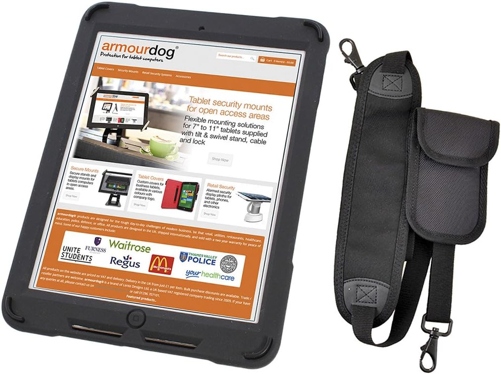 armourdog® Rugged case for The Apple iPad 2018, 5th / 6th Generation 9.7, Air, and Air 2 with Hand Strap, Shoulder Strap, mPOS Pouch, and Tempered Glass Screen Protector