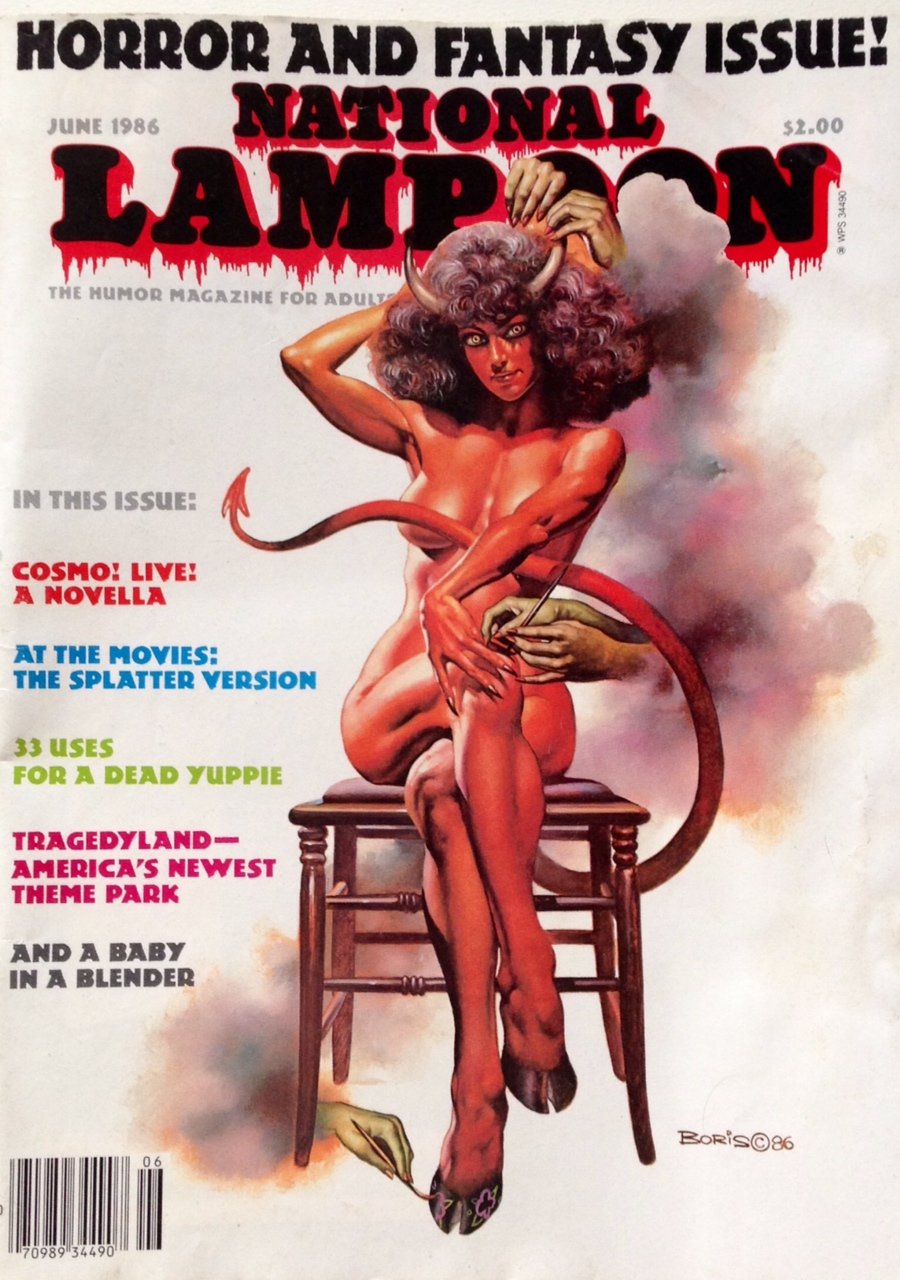 National Lampoon Magazine June 1986 Horror and Fantasy Issue Cover by Boris Vallejo, Siskel and Ebert Parody, 33 Uses for a Dead Yuppie and More Paperback – January 1, 1986
