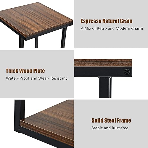 Miniatura 16 de Tangkula Mesa auxiliar de sofá de 3 niveles, mesita de noche con estante de almacenamiento, marco de metal resistente, mesa auxiliar para silla en