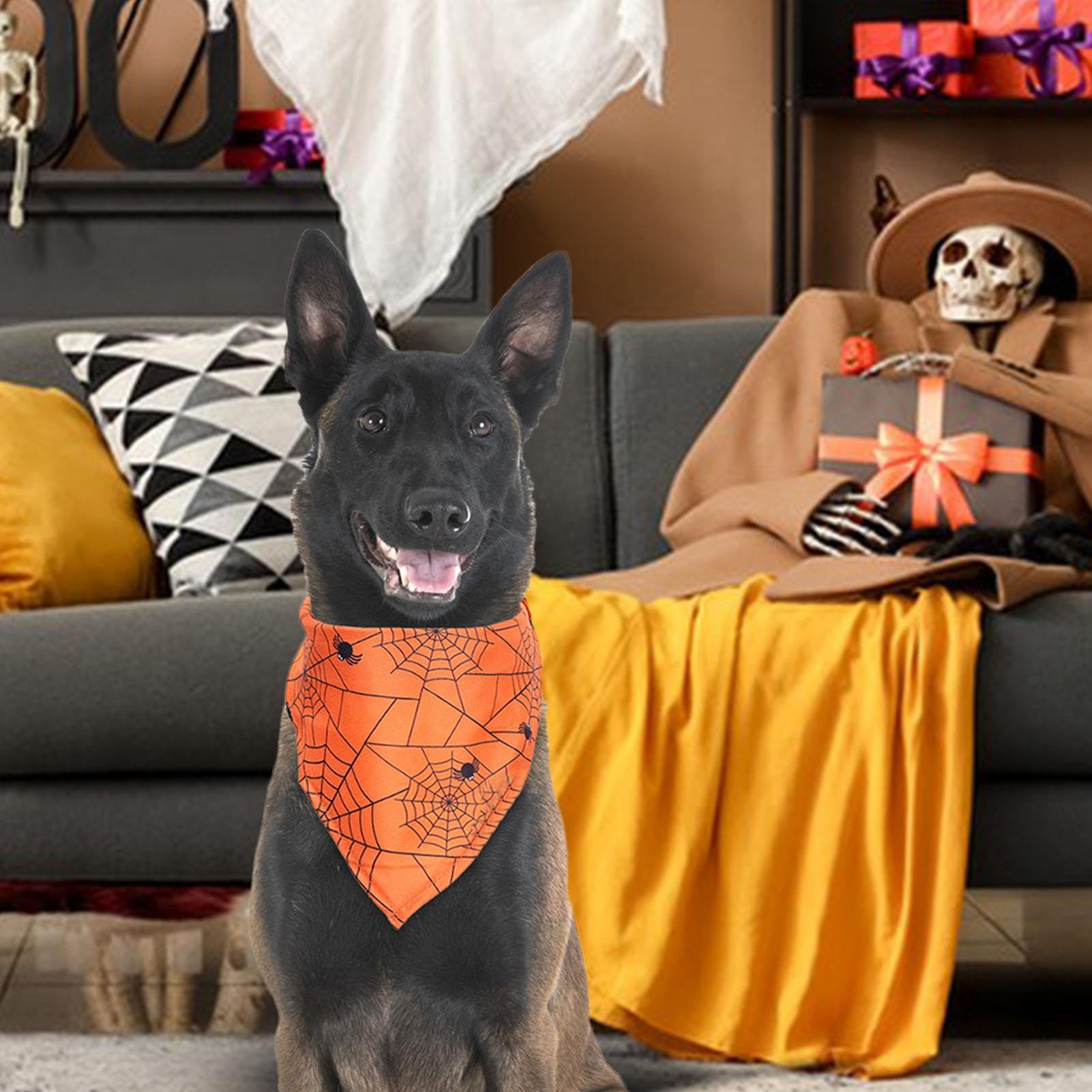Asciugamano per collo di cane di Halloween, asciugamano per saliva di cane | Asciugamano per saliva lavabile con design a forma di , teschio e , regolabile per costum