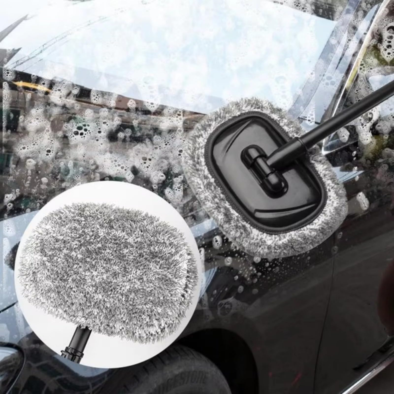 Scopa per la pulizia dell'auto estensibile da 60 a 113 cm, testa a 180 gradi, setole morbide per lavaggio auto (A)