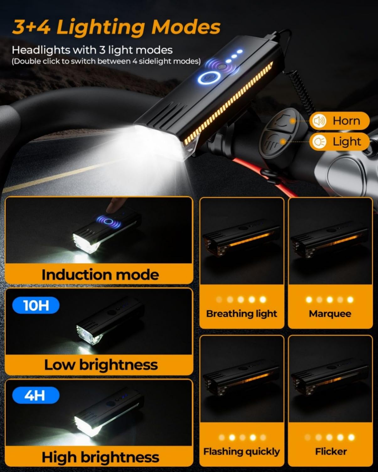 Rolgno Lumiere Velo, Fins & Rechargeable Lumière Velo Avant et Arriere, [5 6 Modes] Double