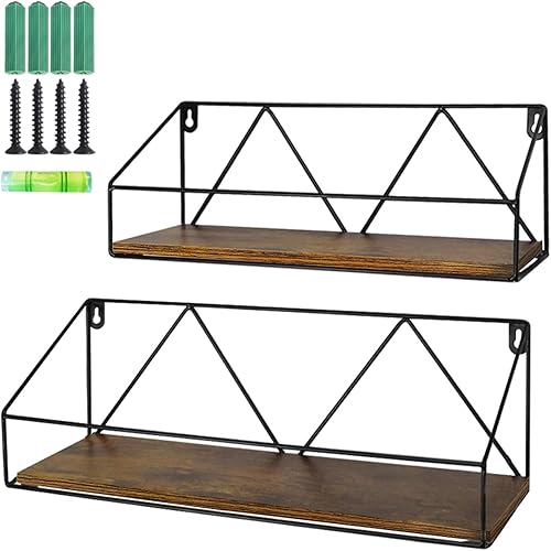 PETAFLOP Wall Mount Shelf Rustic Wood Floating Shelves Storage for Kitchen Living Room Bathroom, Set of 2