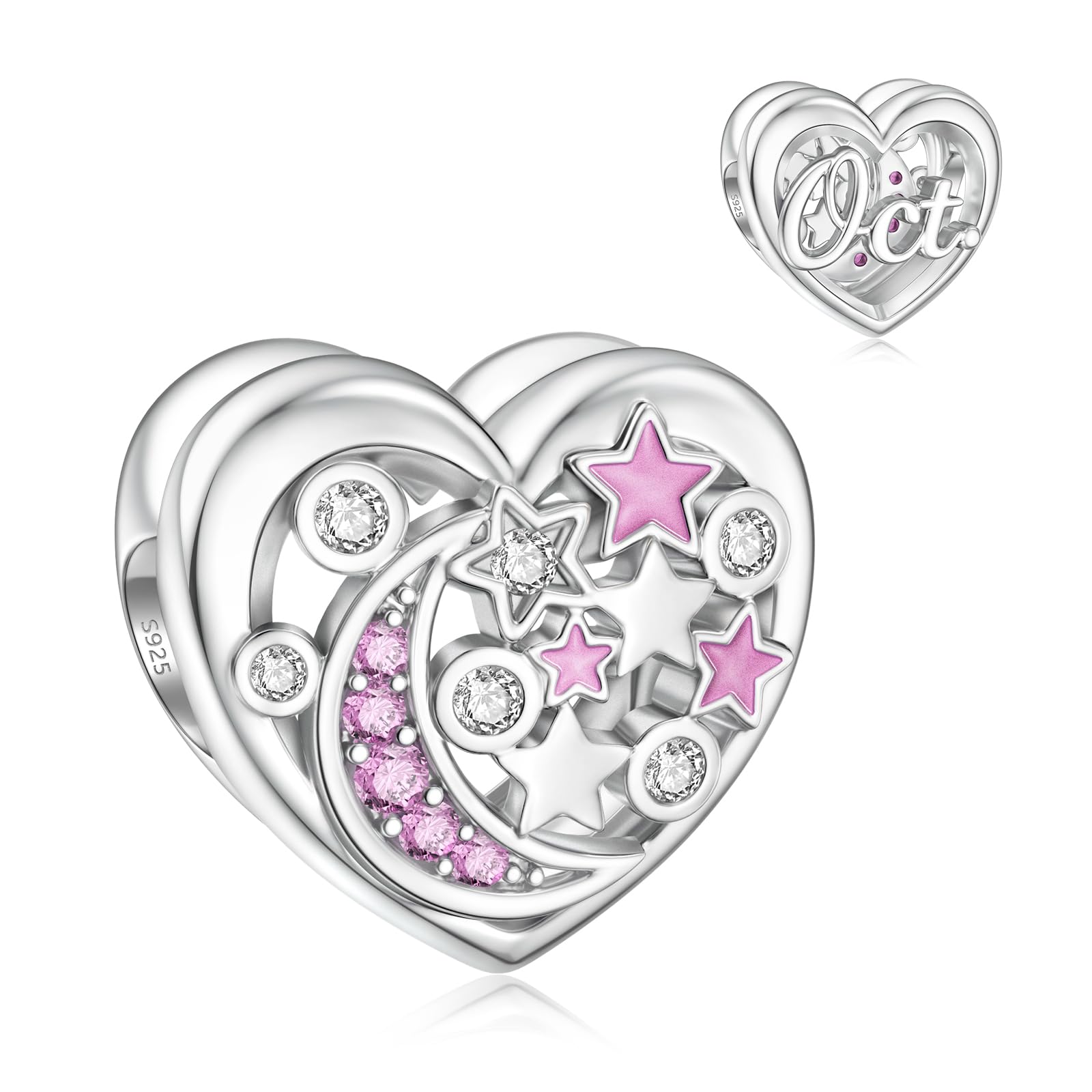 DALARANBirthstone Charms for Charms Bracelet 925 Sterling Silver Heart Bead Happy Birthday Charms for Women