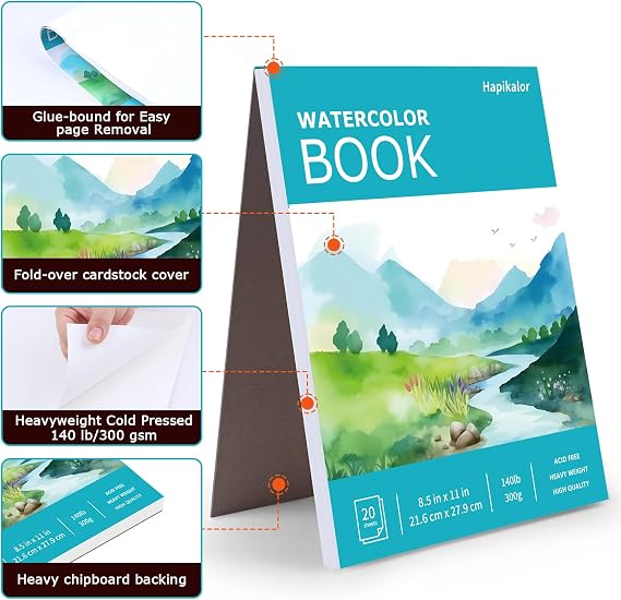 Hapikalor Watercolor Paper Pad, 8.5x11 Water Color Paper, 140lb/300gsm