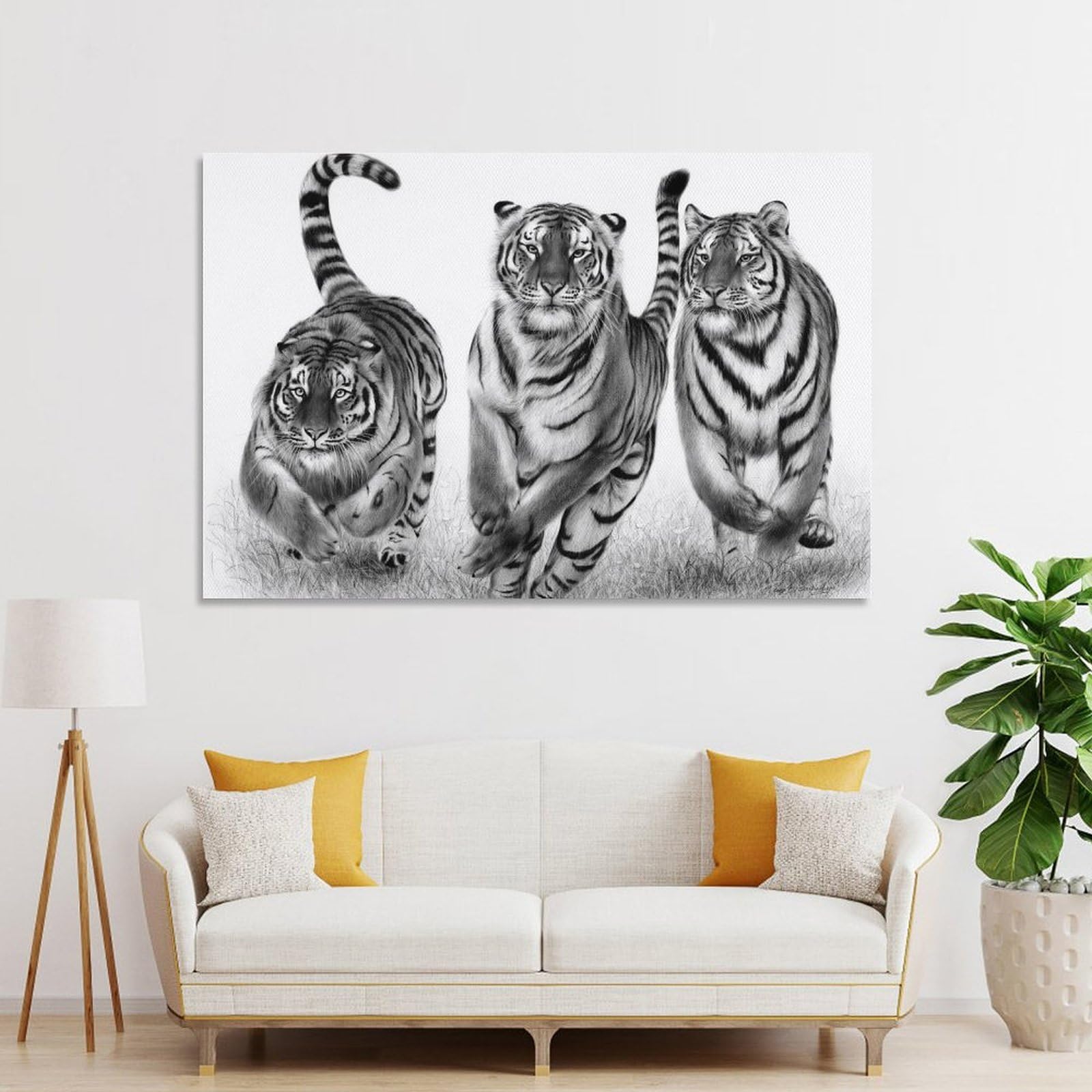 Junmoney Unframe-Style-7 Running Tigers Canvas Wall Decor, 20X30inch(50X75cm), For Home Office, Desk Area Or Studio, Wall Art That Adds Style To Work Areas