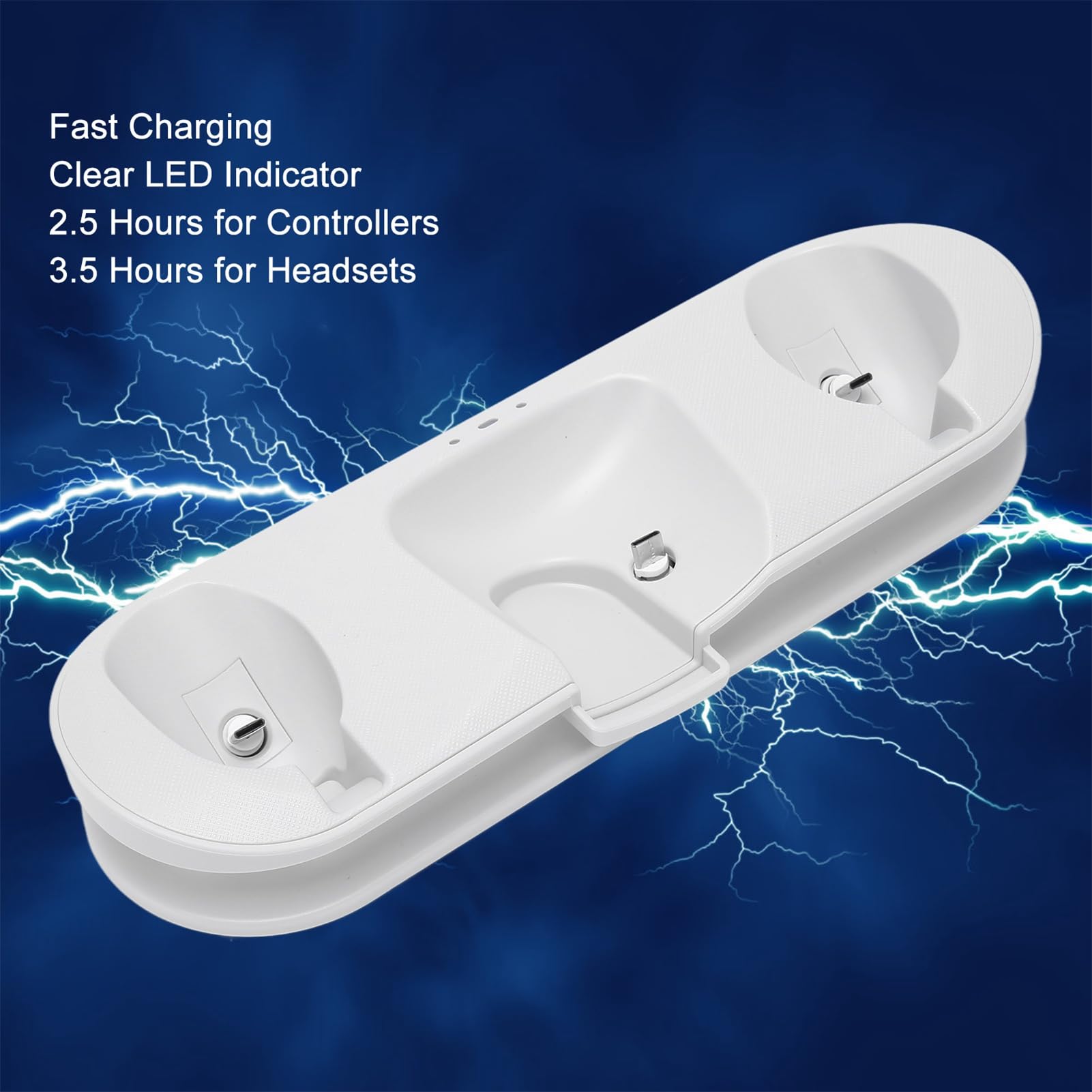 Dock Station di Ricarica per 2 Caricabatterie Rapido con Indicatore LED per Accessori da Gioco - Bianco - Include Batterie Ricaricabili