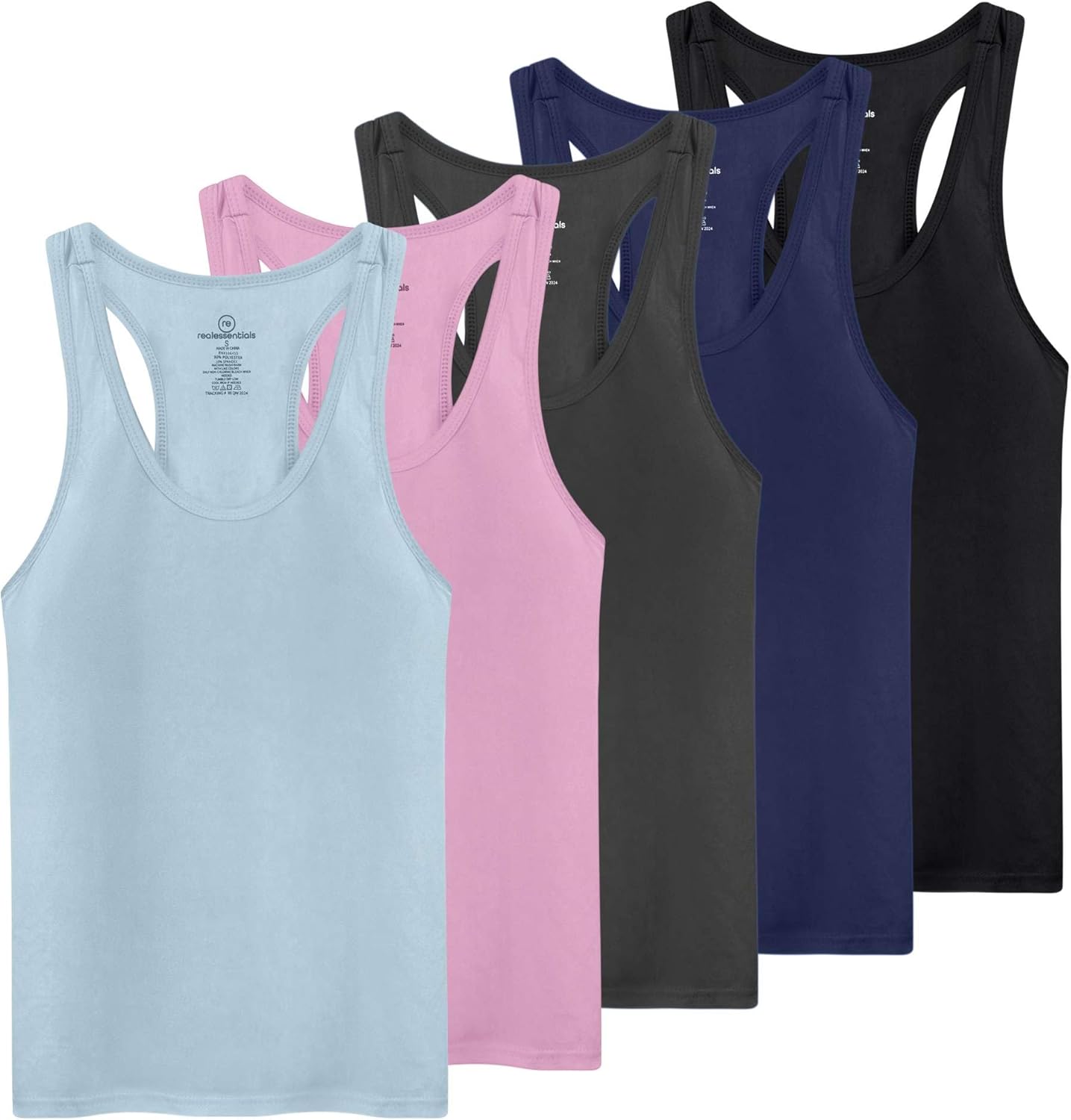 Real Essentials 5-Pack Women's Racerback Tank Top Dry-Fit Athletic Performance Yoga Activewear (Available in Plus Size)