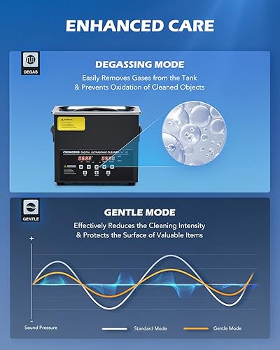 Miniatura 4 de CREWORKS 3L Máquina de Limpieza Ultrasónica Digital con Degas y Modo Suave, Limpiador Ultrasónico de 120W con Calentador y Temporizador, Limpiador