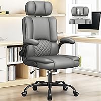 Vista 10 de Silla ergonómica de oficina ejecutiva, silla de computadora con reposacabezas ajustable, silla de escritorio de piel sintética, silla giratoria