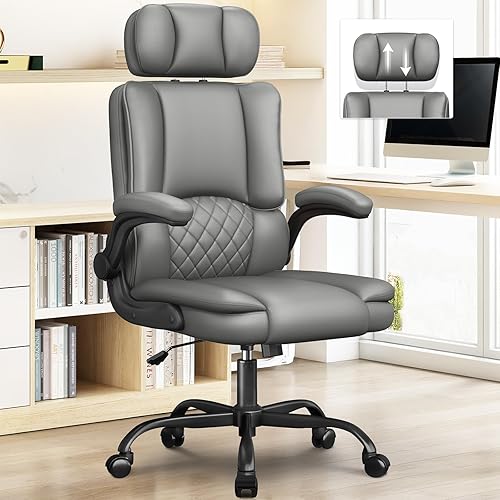Vista 10 de Silla ergonómica de oficina ejecutiva, silla de computadora con reposacabezas ajustable, silla de escritorio de piel sintética, silla giratoria