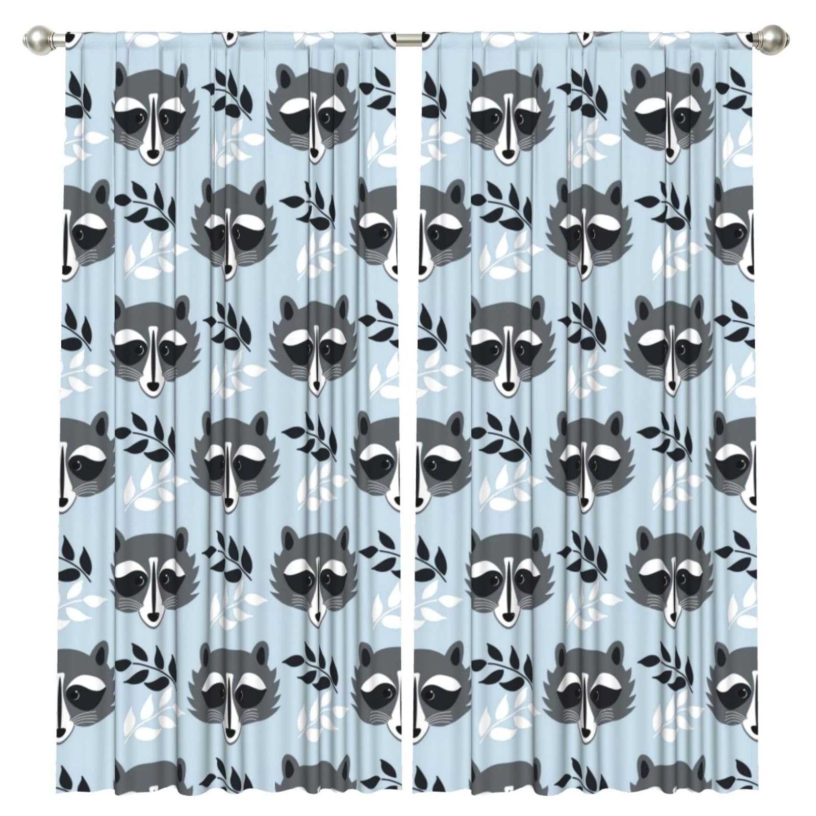 InOmak Cute Raccoon Pattern, 2 Panels Window Curtains 52 x 84 Inch Blackout Curtains for Living Room Bedroom