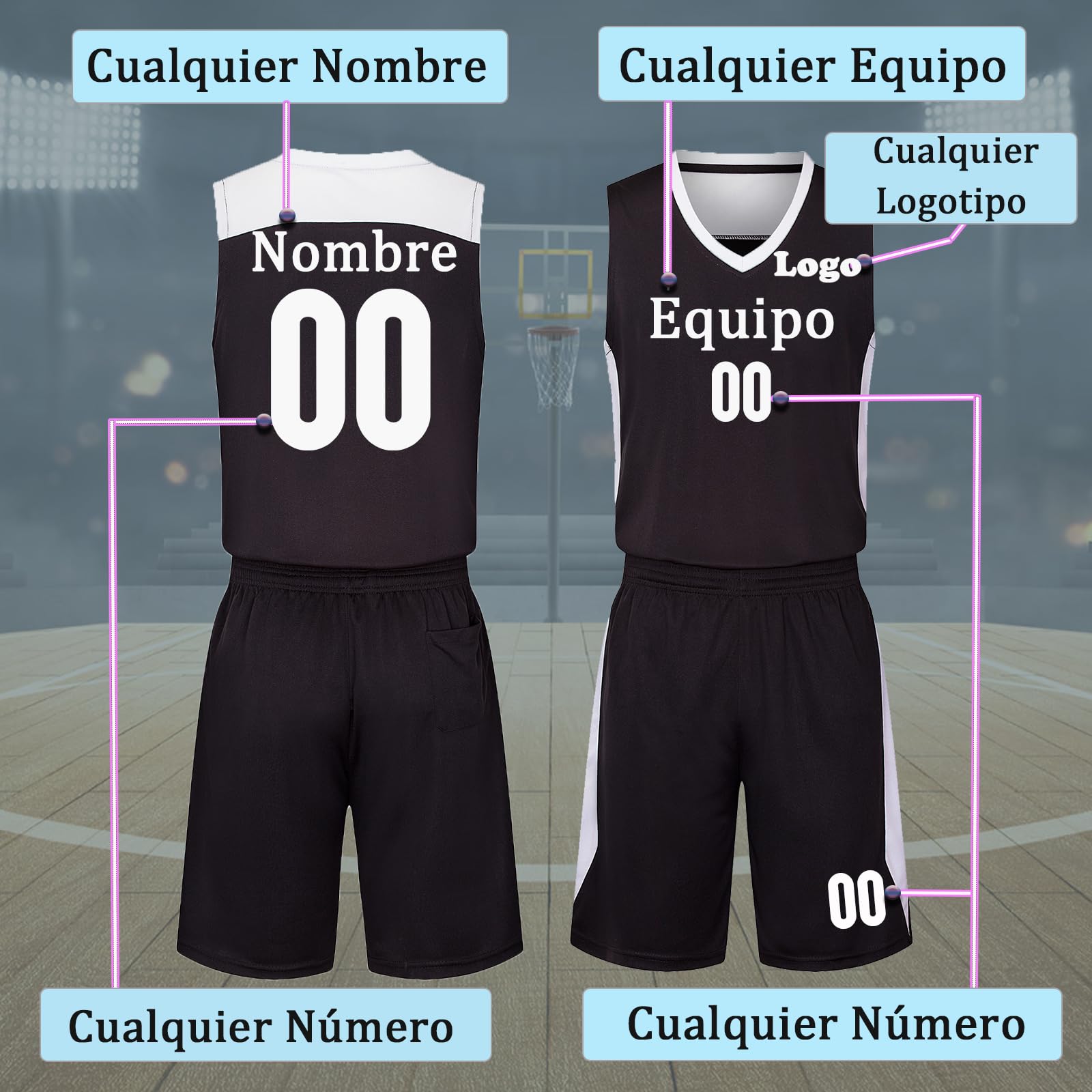 Equipación Baloncesto Personalizada Niños Traje de Ropa Deportiva, Juego de Camiseta sin Mangas y Pantalones, 1 Top + 1 Pantalón