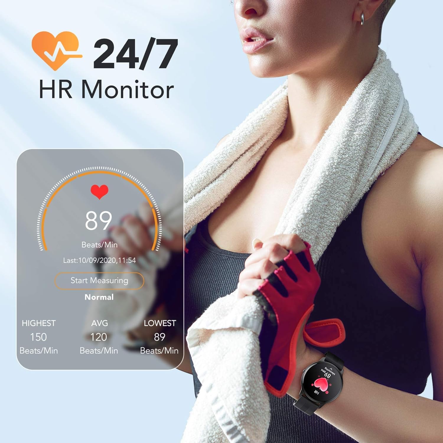 AGPTEK Smartwatch, 1,3 Zoll runde Armbanduhr mit personalisiertem Bildschirm, Musiksteuerung, Herzfrequenz, Schrittzähler, Kalorien, usw. IP68 Wasserdicht Fitness Tracker für iOS und Android, Schwarz
