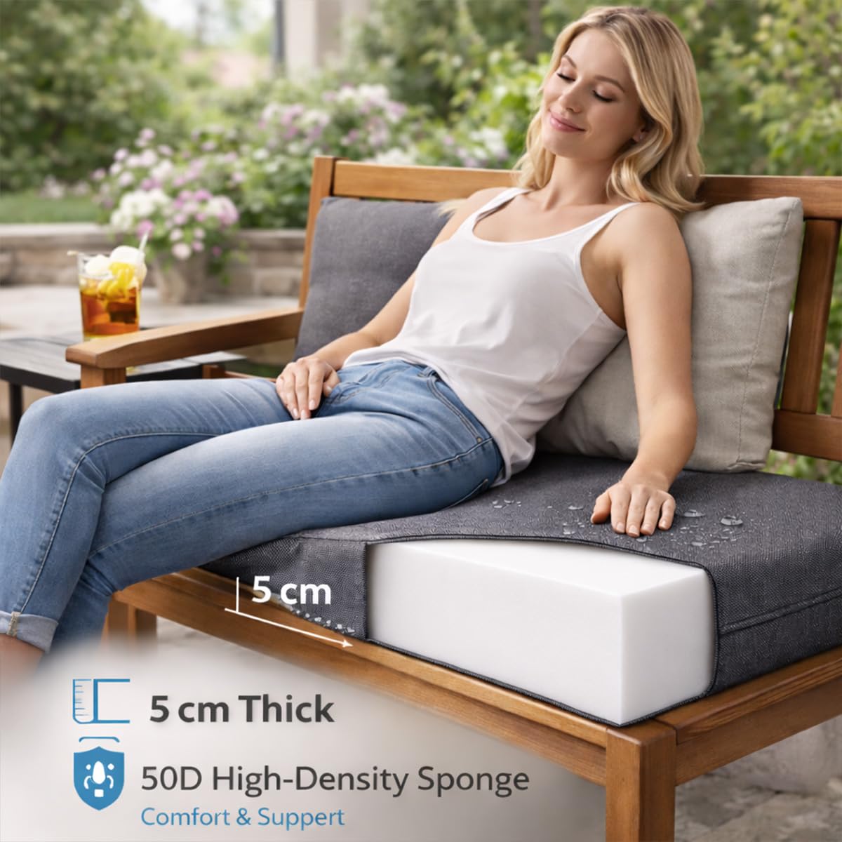 Générique Coussin De Banc 120x45 cm Coussin Banc Extérieur, Imperméable Anti‑Glisse Housse Amovible Lavable avec Sangles 5 cm Épais pour Banc Jardin Terrasse Balcon - Vert ArméE