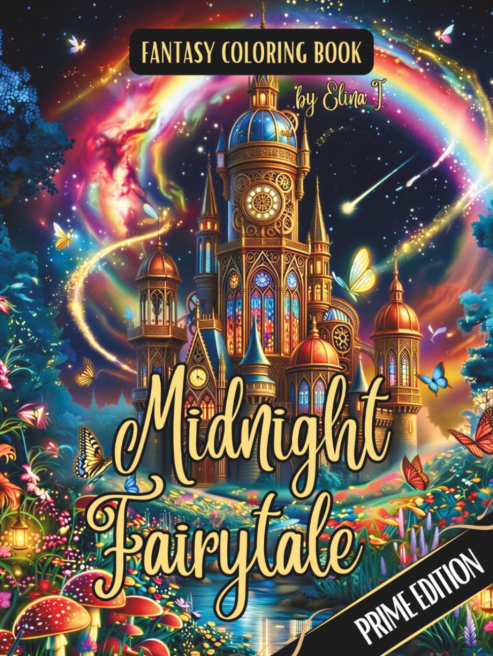 Fantasy Coloring Book Midnight Fairytale Prime Edition: 60 Magical Designs on Black Pages of Enchanted Creatures, Fantasy Houses & Storybook Kingdoms