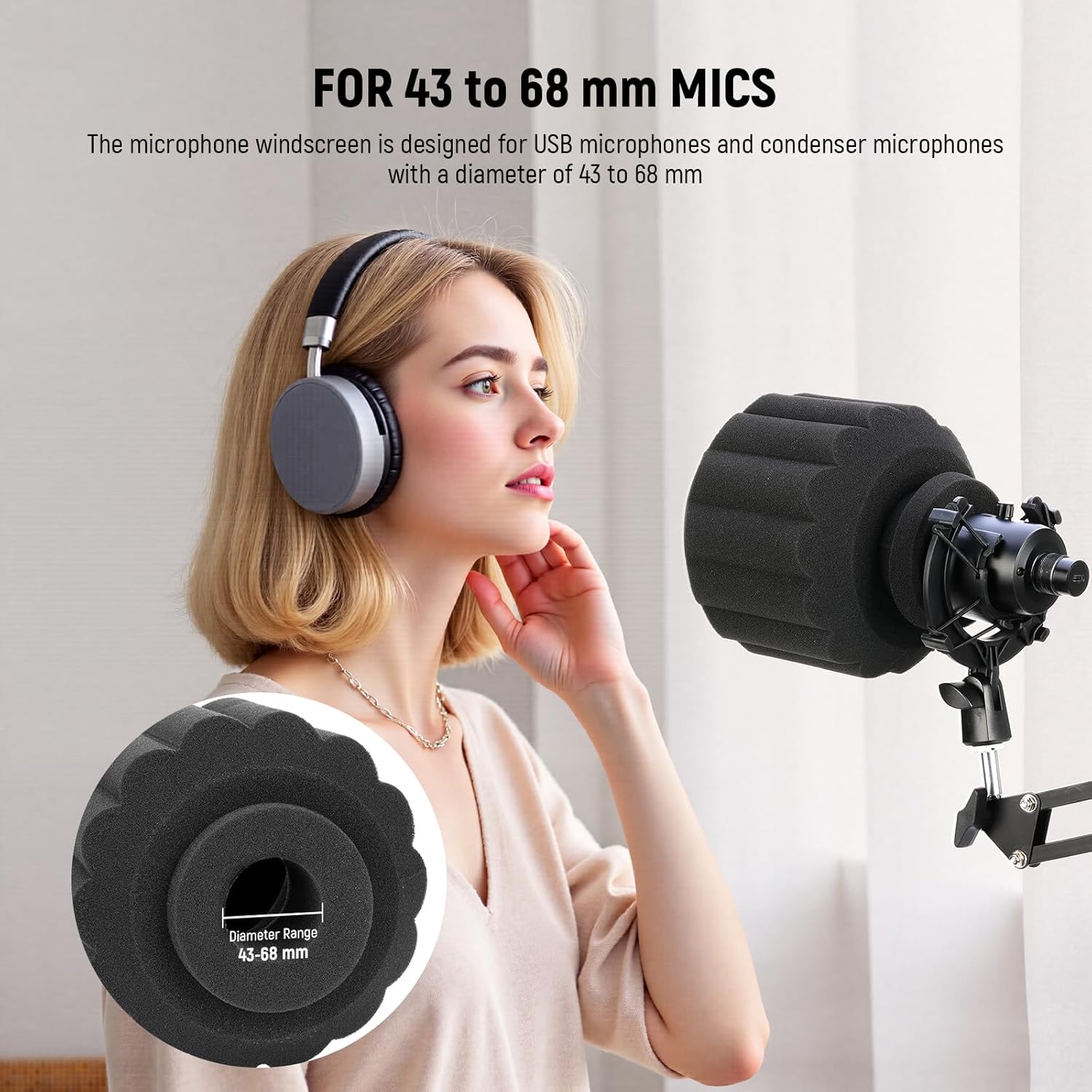 NEEWER Microphone Isolation Ball Shield Pop Filter, Portable Windscreen Mic Cover for Studio Vocal Booth Recording, Sound Absorbing Five Layer Foam Acoustic Equipment for 43-68 mm Mics, MS012