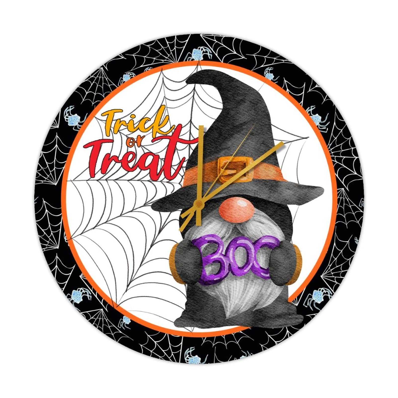 Horloge ronde en bois Halloween Retro 38cm | Pendule murale silencieuse