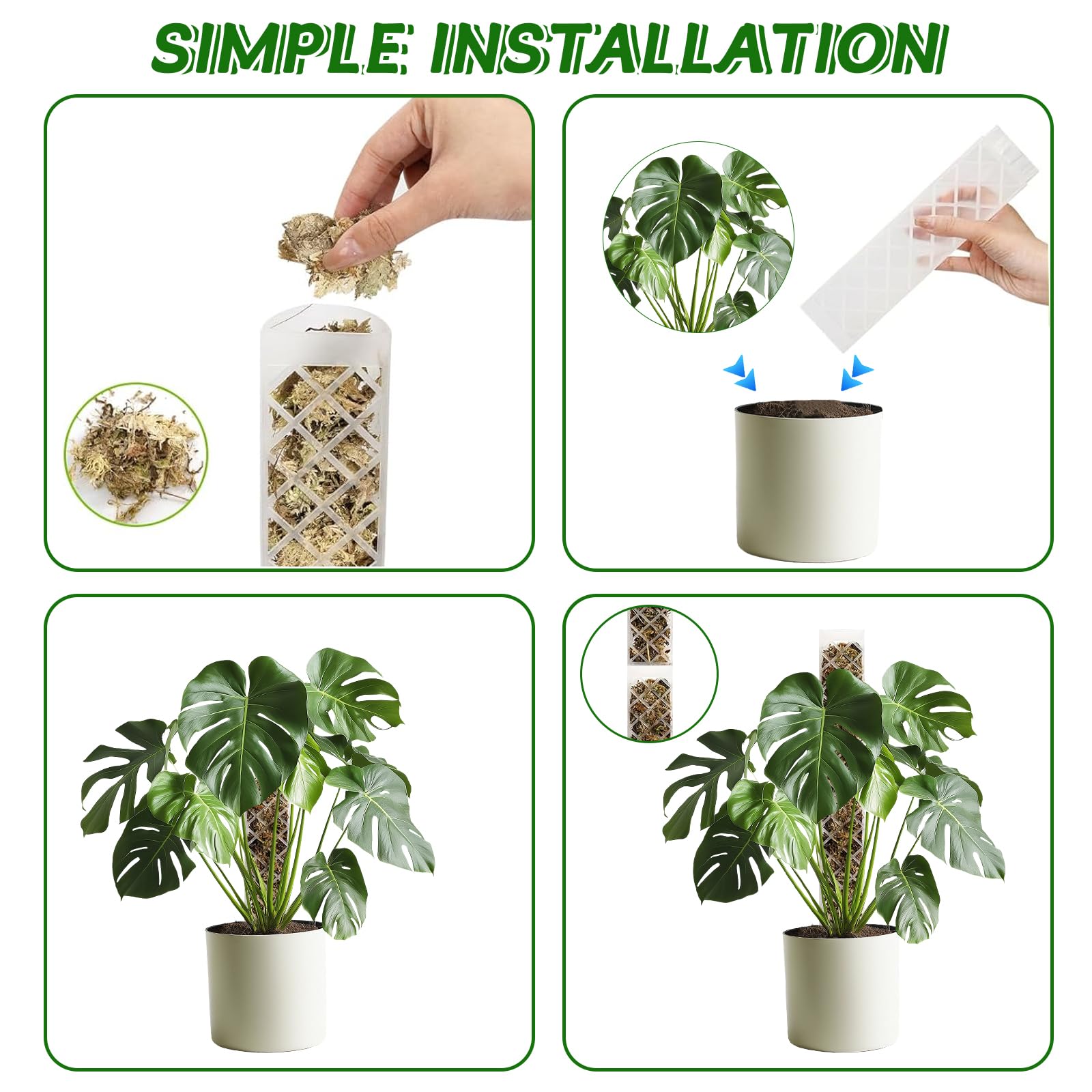 FAELNK Pali di Muschio di Plastica Sfagno per Palo Moss Pole Muschio Bastoncini per Pianteimpilabili in Plastica con Piante Supporto per l'irrigazione Fascette (Bianco)