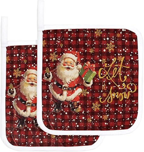 Soportes para ollas de Navidad de Papá Noel para cocina, resistentes al calor, paquete de 2 almohadillas rojas de Navidad, almohadillas multiusos