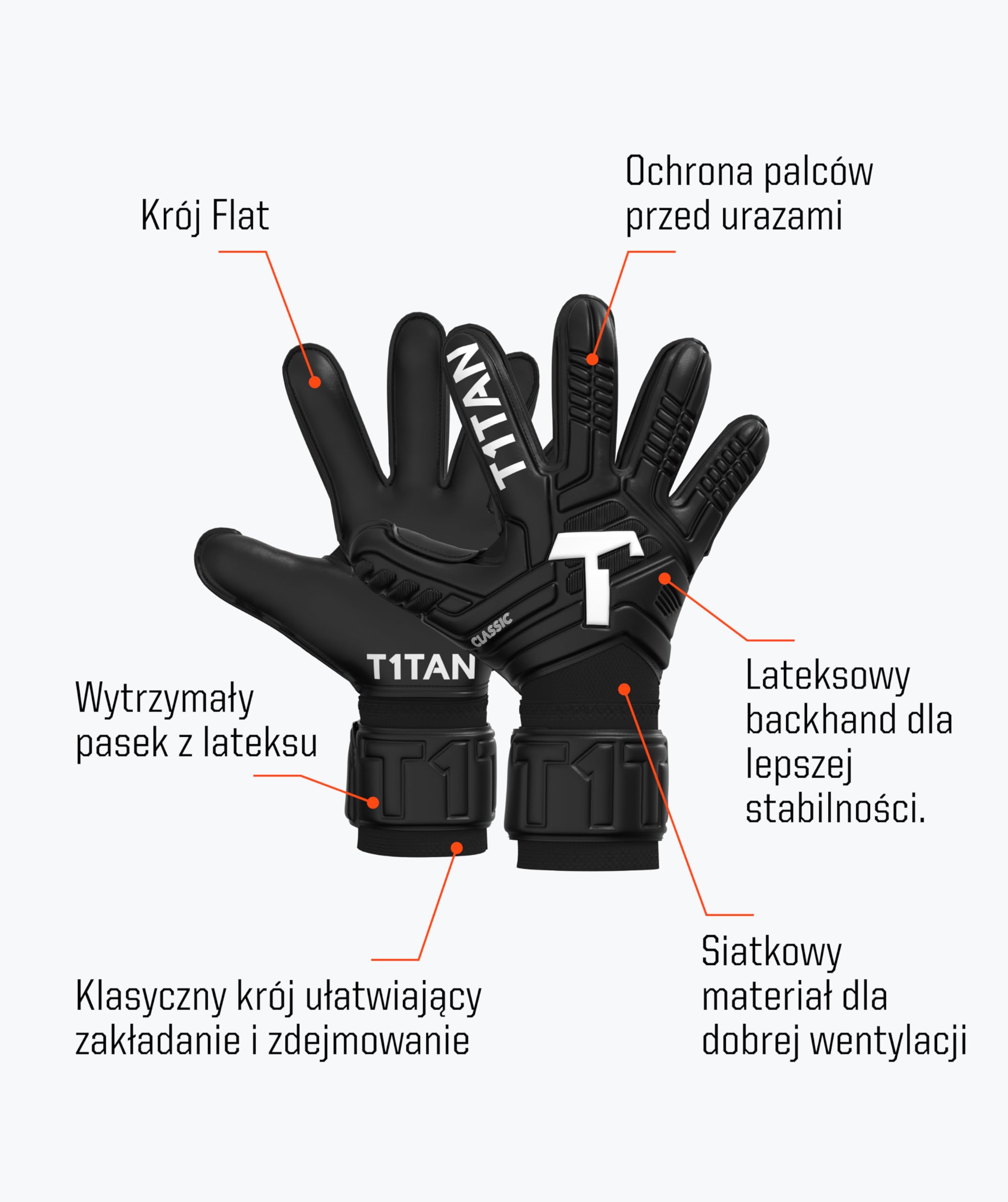 T1TAN Classic 1.0 Black-Out rękawice bramkarskie - z ochroną palców - rękawice bramkarskie - różne rozmiary i kolory