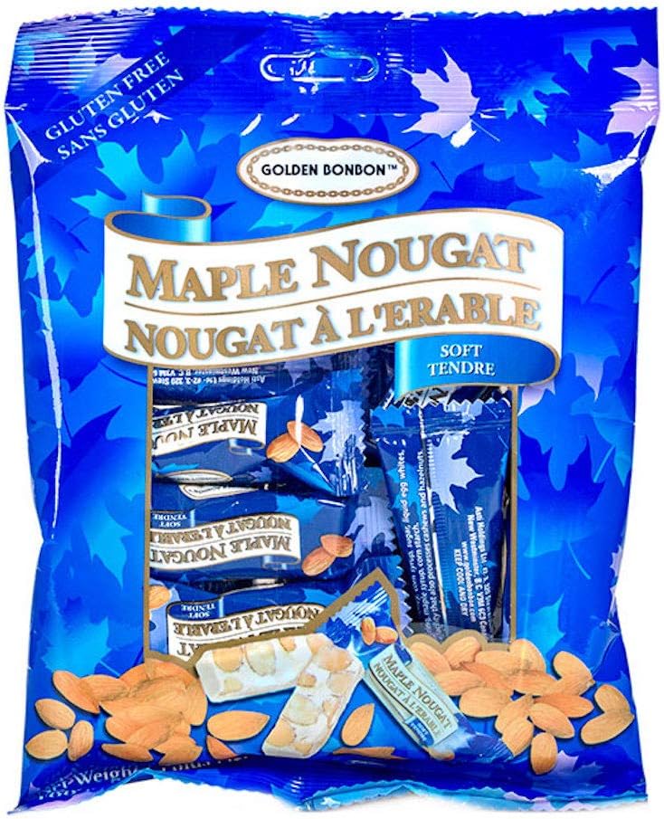 Golden Bonbon Italian Soft Almond Nougat Candy, Individually Packed Chewy, Gluten Free Nougat, Full of Almonds, Halal Candy (3.53 Oz, Almond Maple)