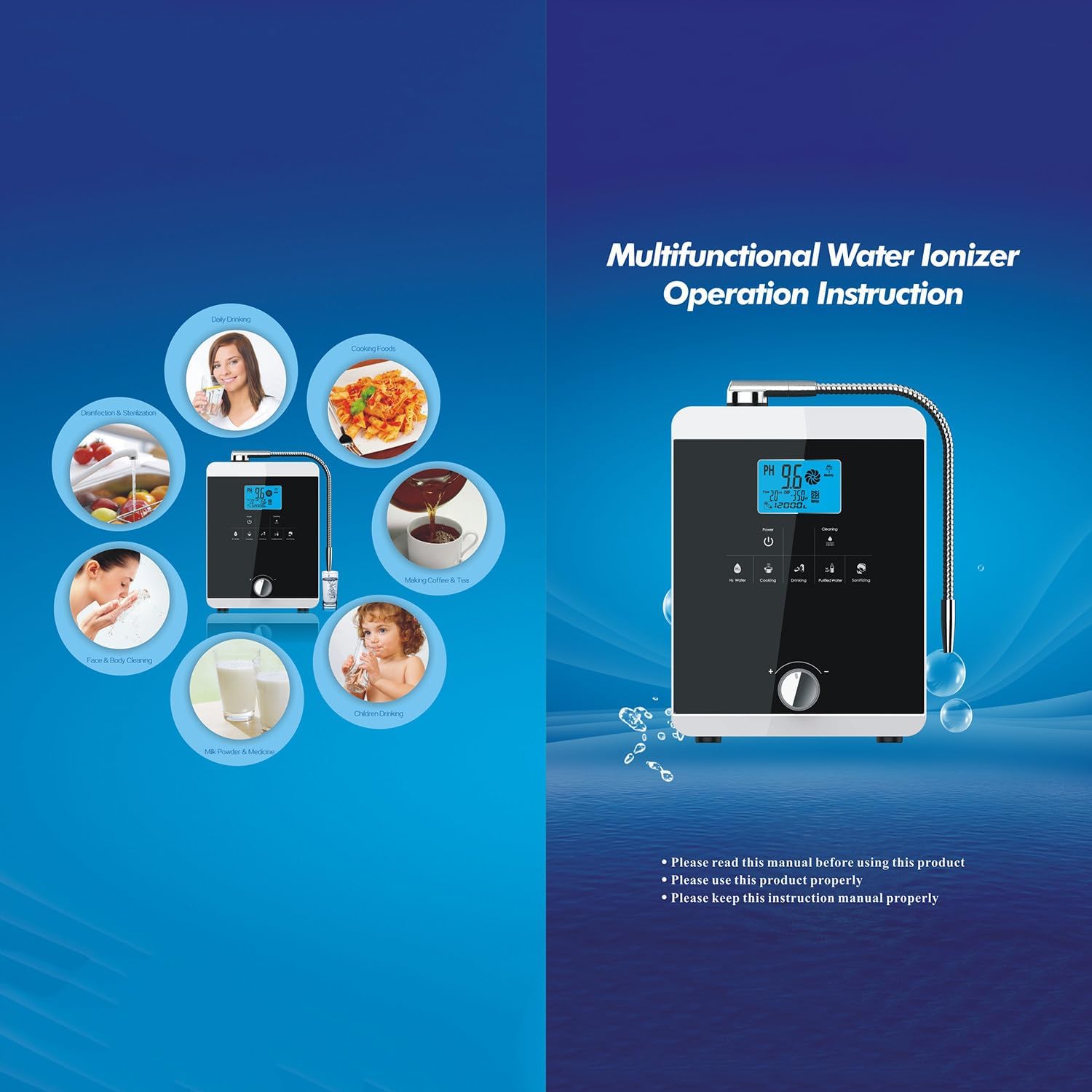 Alkaline Electrolyzed Water Machine Ph 2.8-11.0,Home Filtration System,6000~12000 Liters per Filter,7 Water Settings,Automatic Cleaning,Smart Voice,220V