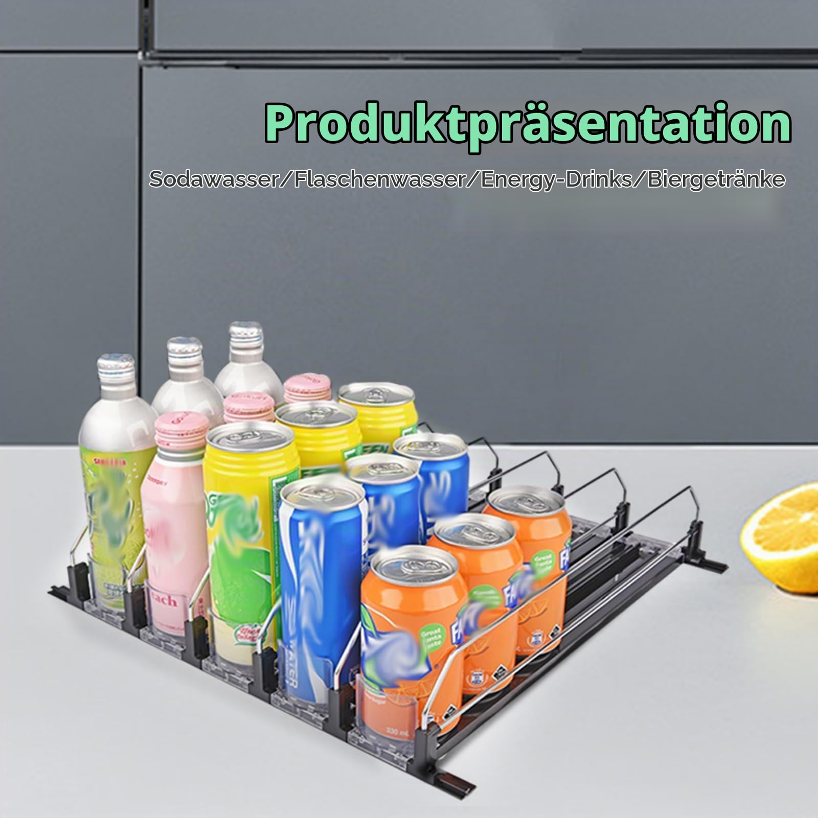 Automatisch Kühlschrank Dosen Organizer, Organizer Dosenhalter Dosenspender für Getränke Bier Soda Stauraum FüR GeträNke Dosenregal Mit Automatischem DrüCker 12 in Standardgröße