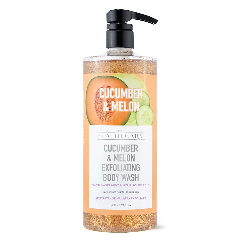 THE SPATHECARY Sabonete líquido corporal esfoliante de pepino e melão com hortelã-doce e ácido hialurônico, 946 mL