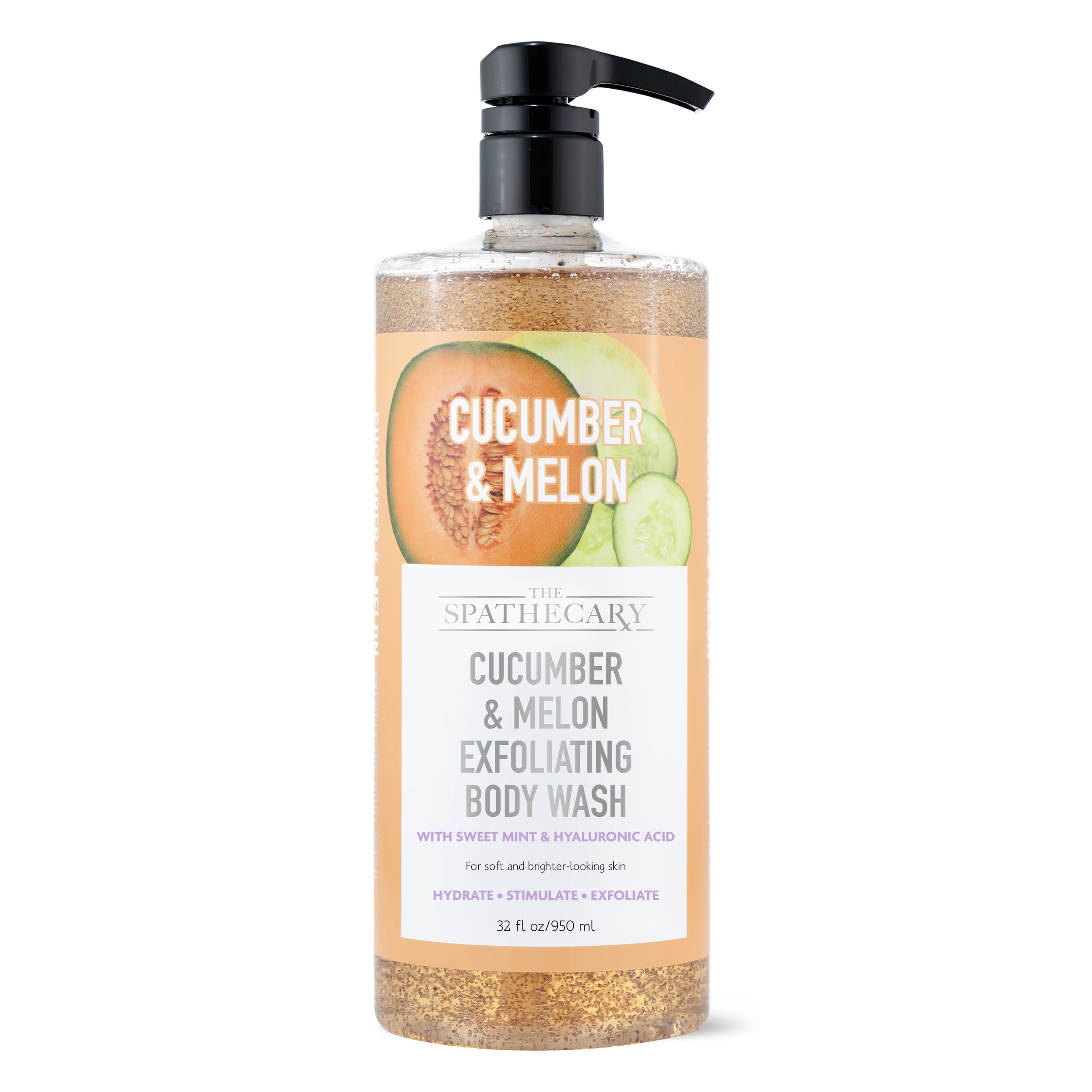 The Spathecary Cucumber & Melon Exfoliating Body Wash with Sweet Mint & Hyaluronic Acid | Hydrate Stimulate & Exfoliate for Smoothe, Fresh Skin, 32 oz