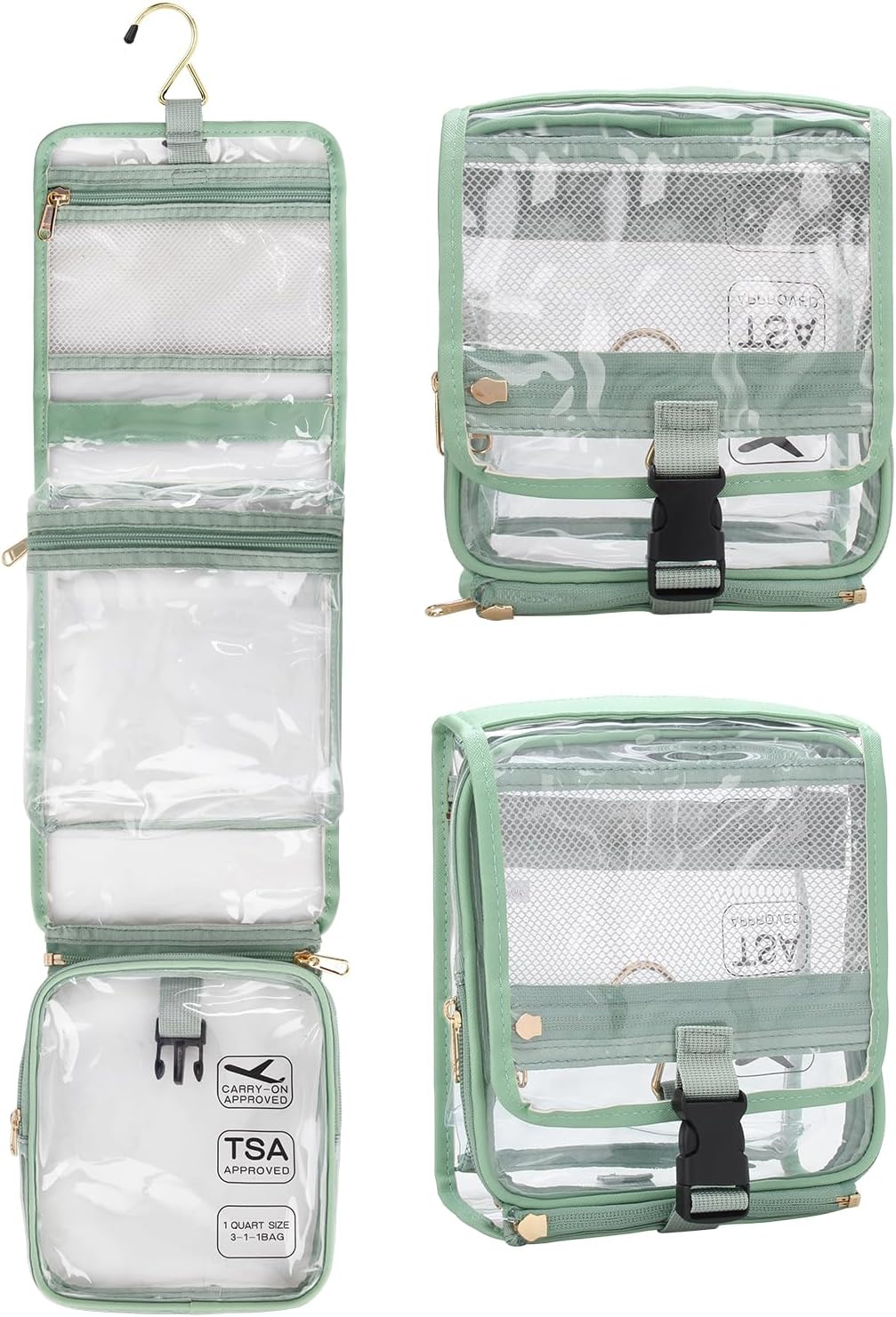 Clear Travel Bag with Tsa Approved Toiletry Bag Hanging
