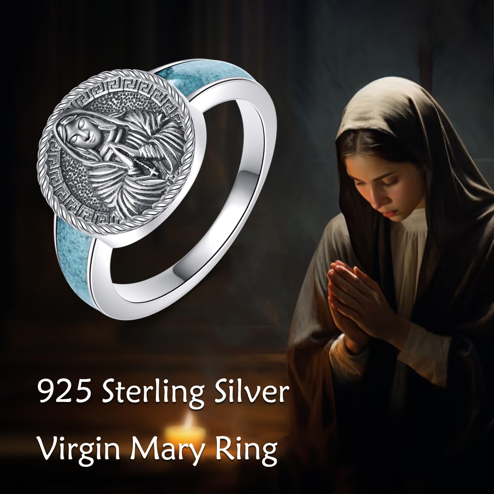URONE San Miguel / Benedict/Cristóbal Anillo de plata de ley 925 con sello de arcángel, joyería religiosa, regalo para mujeres y hombres