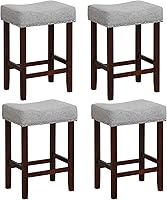 Vista 26 de ERGOMASTER Taburetes de bar, 24 pulgadas, modernos taburetes de sillín, madera de caucho, caqui/marrón, juego de 2