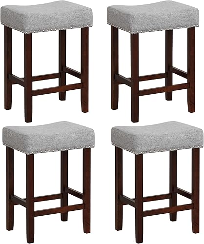 Miniatura 9 de ERGOMASTER Taburetes de bar, 24 pulgadas, modernos taburetes de sillín, madera de caucho, caqui/marrón, juego de 2 Caqui/Marrón,Beige claro/madera