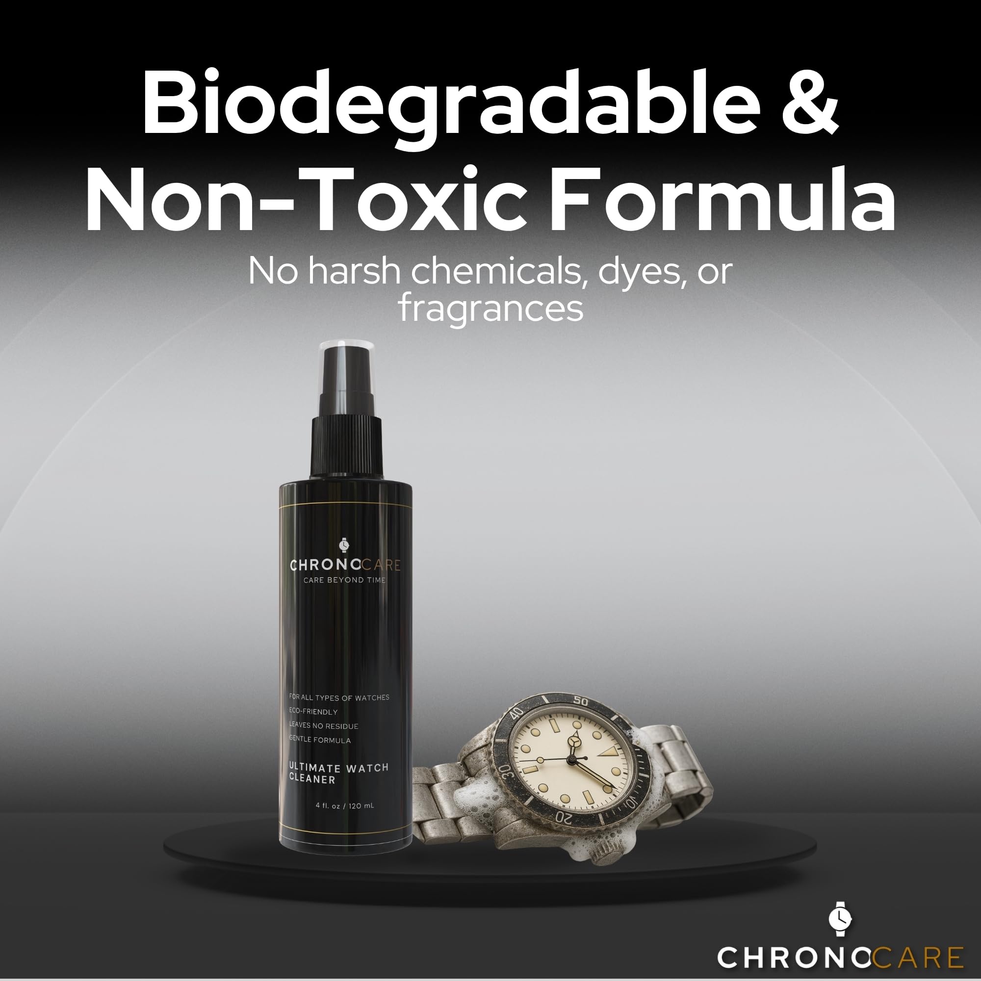 Luxuriöses Uhren-Reinigungsset inklusive Uhrenreiniger-Spray (113.4 g & 56.7 g), ultraweiches Mikrofaser-Handtuch & sanfte Borstenbürste - Geeignet für verschiedene Materialien